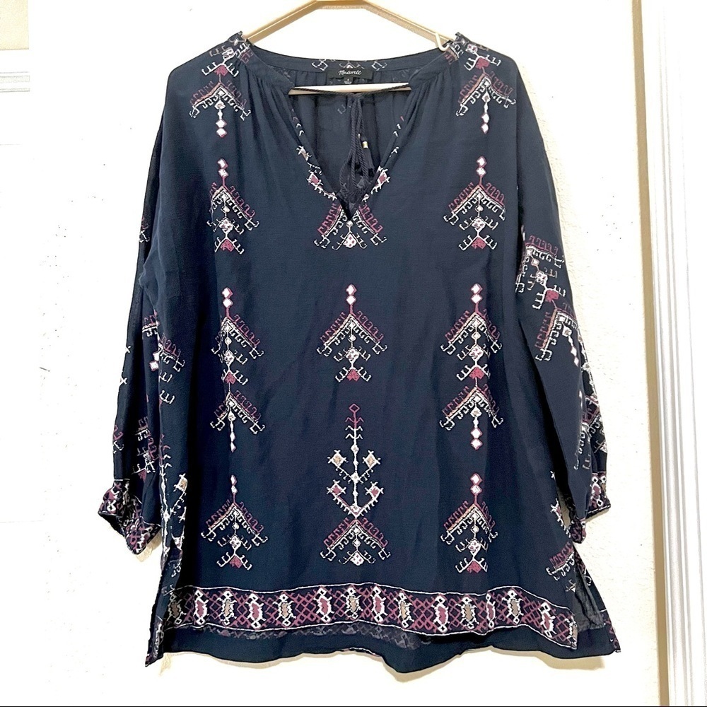 MADEWELL MARTA FOLKSTITCH POPOVER TOP COTTON BOHO PEASANT BLOUSE Lagenlook S